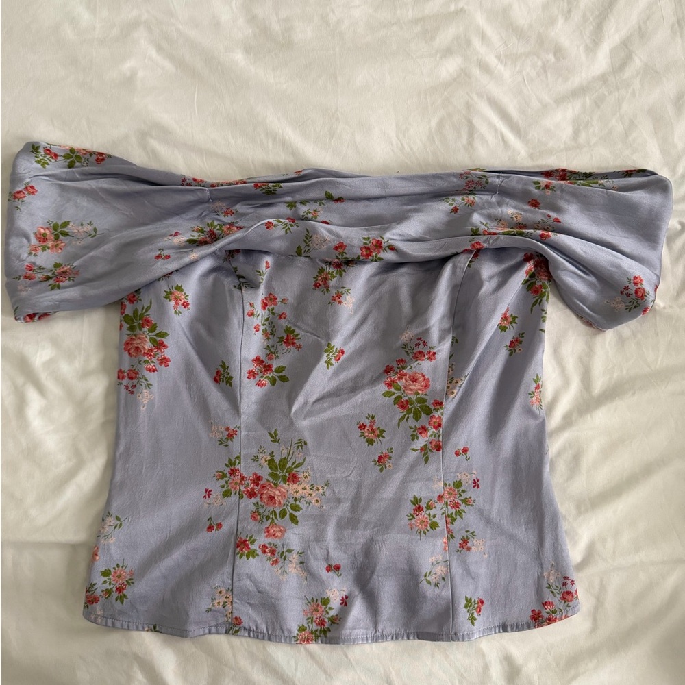 Reformation Lavender Floral Off-Shoulder Blouse